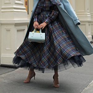 Halogen X Atlantic Pacific/Full Organza Plaid Midi Skirt
